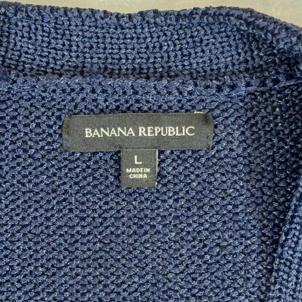 Banana Republic Cardigan Womens L Navy Metallic Cardi Longline Chunky Knit - Picture 2 of 9